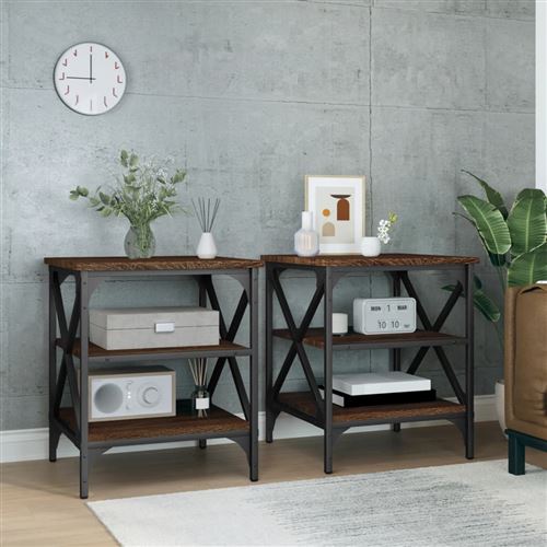 vidaXL Bijzettafels 2 st 40x42x50 cm bewerkt hout bruin eikenkleur825781