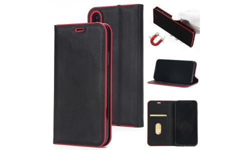 Etui Monza Folio Fonction Stand iPhone X noir et rouge