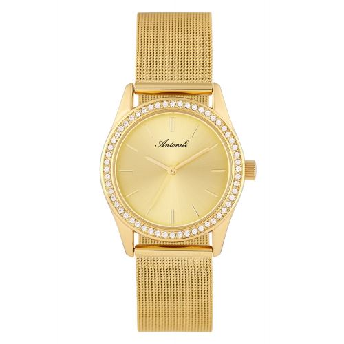 Montre Femme Antoneli à Quartz Cadran Doré 33mm Et Bracelet Doré En Maille ANTS18066