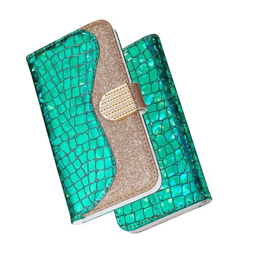 Etui en PU épissage pailleté de peau de crocodile vert pour votre Apple iPhone XR 6.1 pouces