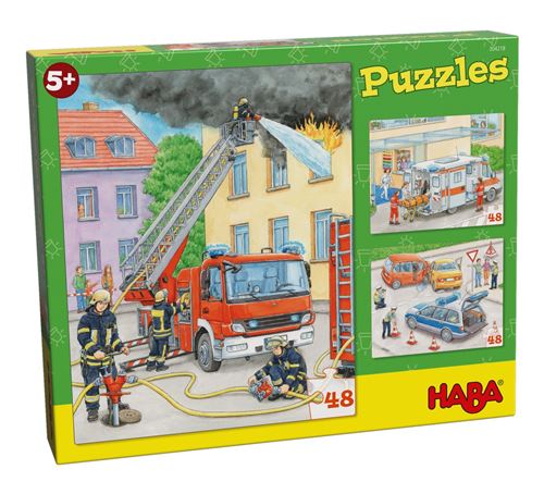 Haba 3 puzzles Véhicules auxiliaires 48 pièces