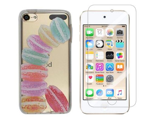 Novago Compatible avec iPod Touch 5, Touch 6 Coque Gel imprimée Solide résistante +1 Verre en Verre trempé Transparent résistant (Macarons)