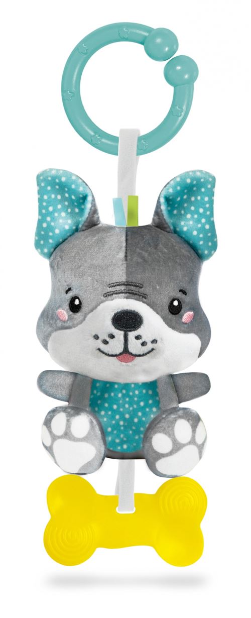 Clementoni hochet chien en peluche gris/bleu 25 cm