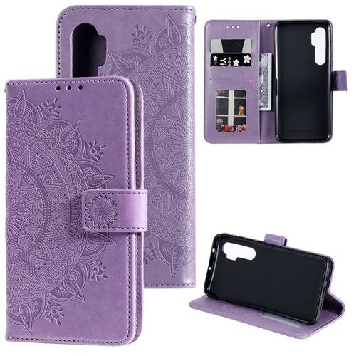Etui en PU empreinte fleur élégant violet pour votre Xiaomi Mi Note 10 Lite