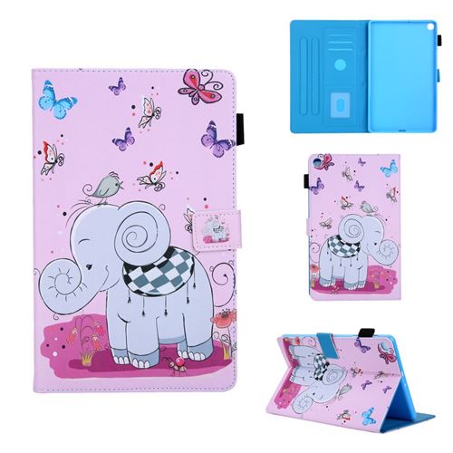 Etui en PU impression de motifs avec support multi-angle et porte-carte éléphant et papillons pour votre Samsung Galaxy Tab A 10.1 (2019) T510/T515