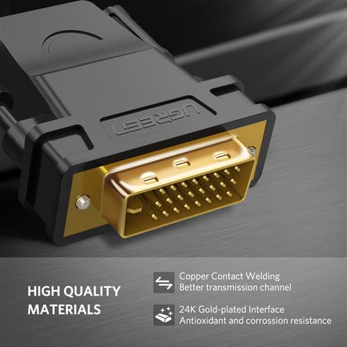 Adaptateur DVI-D 24+1 Femelle Vers HDMI - Câble Convertisseur 15 Cm - Connecteurs Plaqués Or - Pour Liaison Numérique