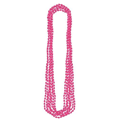 Amscan Party Perfect Team Spirit Metallic Bead Necklace Accessory, 8 Pieces, Made from Plastic, Pink, 30 by