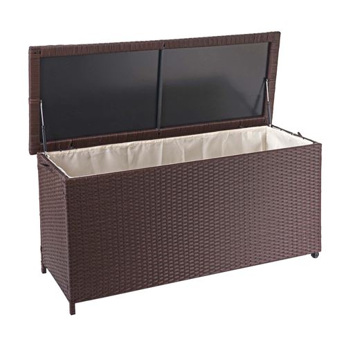 Coffre à coussins en polyrotin, HWC-D88, coffre jardin ~ Premium marron, 63x135x52 cm, 320l