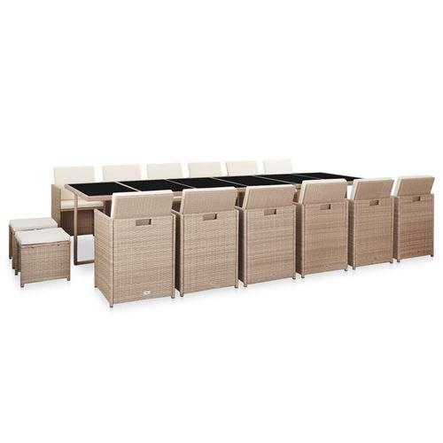 Vidaxl salon de jardin avec coussins 17 pcs r&eacute;sine tress&eacute;e beige 46429
