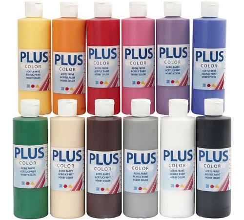 Lot de peinture acrylique Plus color - 12 x 250 ml - Couleurs assorties
