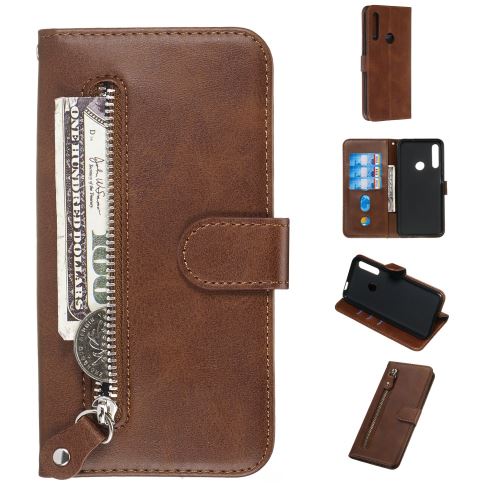 Etui en PU poche à fermeture éclair marron pour votre Huawei P Smart Z/Y9 Prime