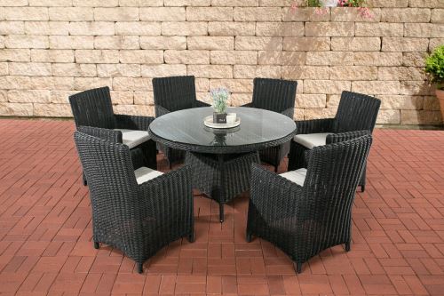 Salon de jardin Larino 5mm - Polyrotin Noir - Coussins Blanc crème