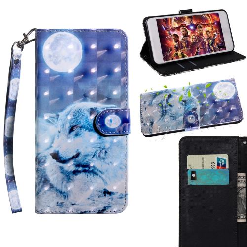 Etui en PU porte-décor d'impression à motifs pour décor par points lumineux loup et lune pour votre Samsung Galaxy A50