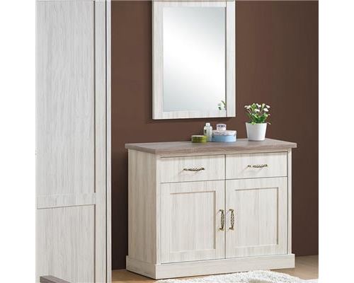 Commode 2 portes couleur chêne clair et marron ELAURA - L 110 x P 45 x H 88 cm