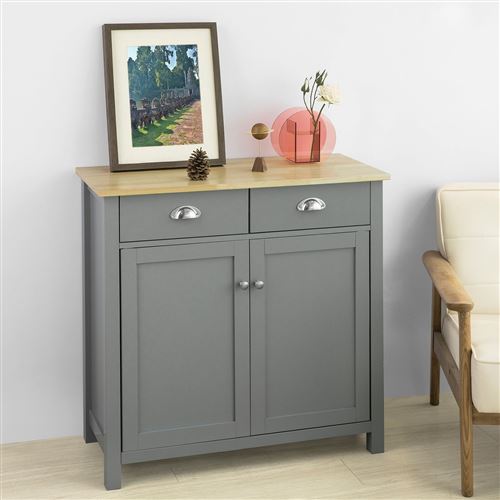 Rangement Table Console Meuble de Rangement pour entrée Chambre Salon avec 2 tiroirs et 2 Portes- Gris Clair,SoBuy® FSB25-HG