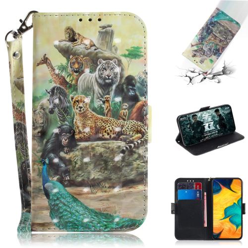 Etui en PU impression de motifs décor de points lumineux animaux se rassemblent pour votre Samsung Galaxy A30