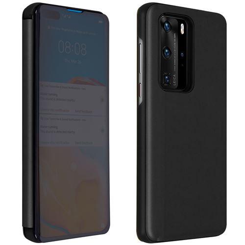 Housse pour Huawei P40 Pro Clapet translucide Design Miroir Support Vidéo noir