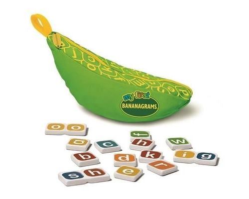 My First Bananagrams utilise des lettres minuscules et des mosaïques combinées de lettres combinées pour aider à nourrir