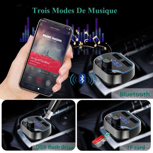 Transmetteur FM Bluetooth,Lecteur MP3 de Voiture Bluetooth Transmetteur FM  sans Fil Audio Musique Stéréo,Chargeur