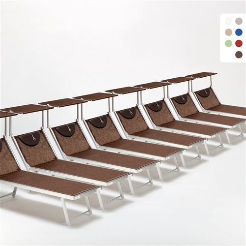Bain de soleil chaises longue transats Lits de plage piscine aluminium jardin Santorini 20 pcs, Couleur: Marron