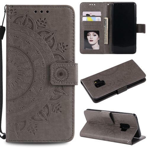 Etui en PU fleur papillon gris pour votre Samsung Galaxy S9 SM-G960