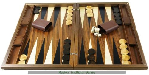 Dal Negro London Walnut 20-inch Backgammon Set - Inlaid Playing Surface