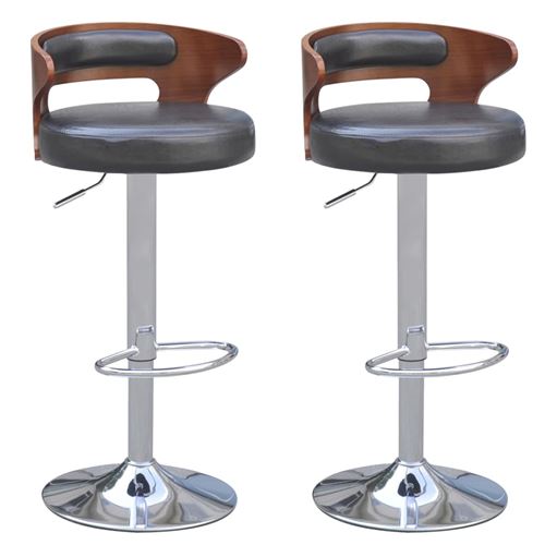 vidaXL 2 tabourets de bar noirs en cuir artificiel avec dossiers bas courbés