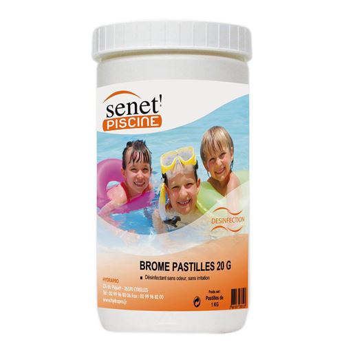 Senet' piscine - Brome en pastilles de 20g - Pot de 1 kg.