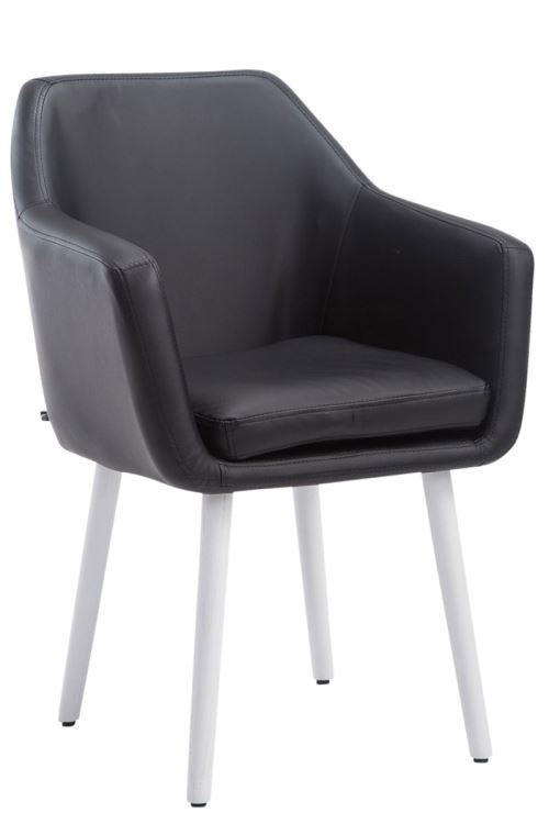 Chaise de salle à manger Utrecht Similicuir - Piètement en bois de chêne Blanc - Siège Noir
