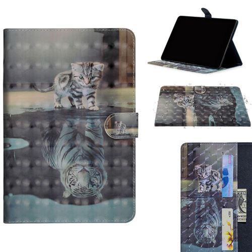 Etui en PU décor de tache lumineuse chat et reflets dans l'eau pour votre Huawei MediaPad M5 lite 10