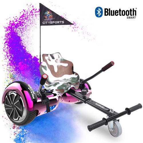 Mega Motion Pack de Hoverboard 6.5 Pouces rose et hoverkart camouflage,Gyropode Skateboard électrique robuste Bluetooth