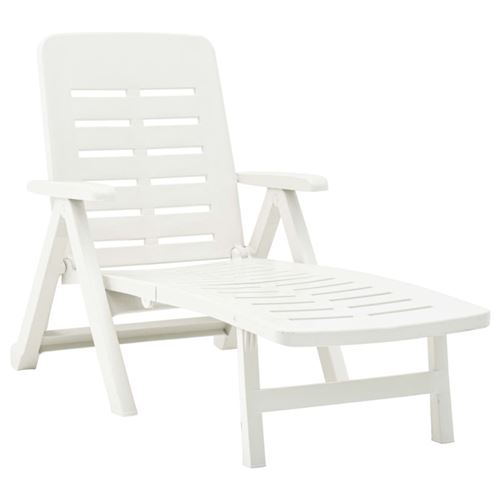 Vidaxl Blanc Chaise Longue H. 96 Cm En Acacia L. 189 Cm Non Empilable Pliable