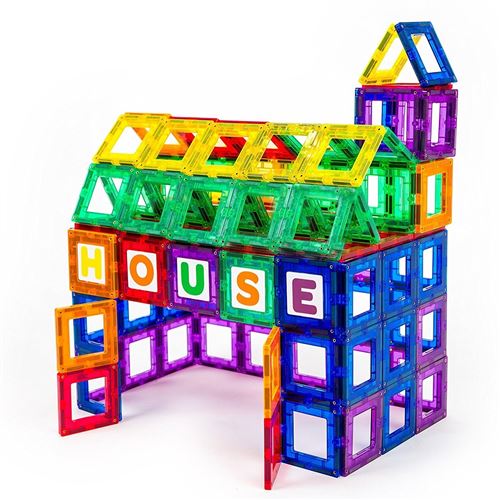 Playmags 3D Bloques magnéticos para Niños - Aprender Formas, Colores, y Stem Alfabeto magnético Juguetes Desarrollar Habilidades de Motor y Creatividad-Colorido (Set 32 ​​+ 6 Piezas