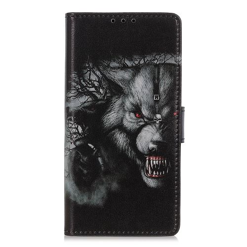 Etui en PU motif imprimé avec support loup féroce pour votre Motorola P40 Power