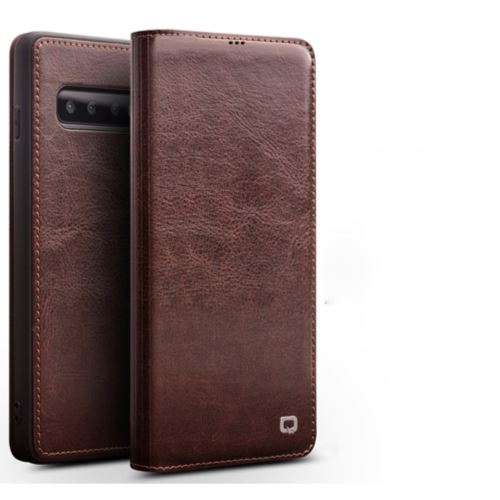 Etui en cuir véritable porte-cartes classique marron pour votre Samsung Galaxy S10