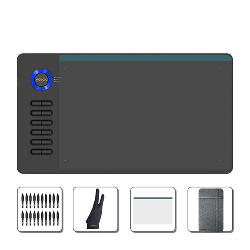 3 Pièces Tablette Graphique VEIKK-A15 Avec Stylet ,10*6 Pouces ,Compatible PC Window et Mac OS - Bleu
