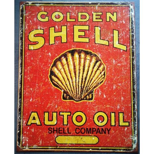 plaque golden shell rect auto oil huile deco garage tole usa