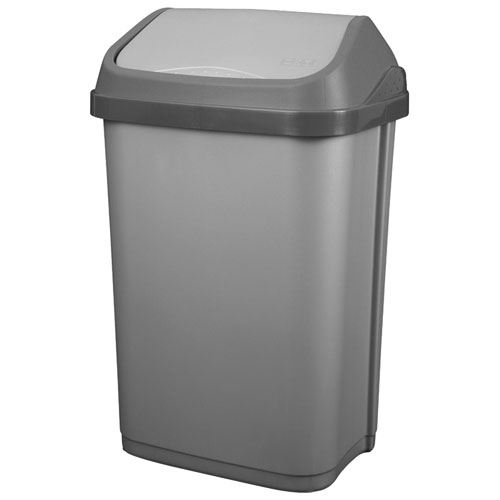 Poubelle 50l couv.basculant gris silve aluminium et plastique ps50