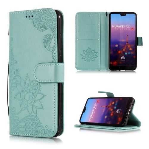 Huawei P20 Housse Etui Cuir Pu Fleurs Relief Vert Als89047