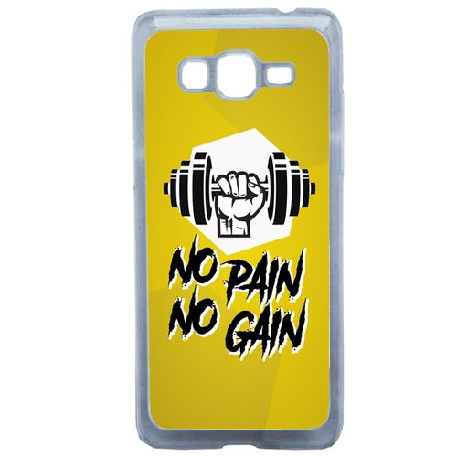 Coque No Pain No Gain Fond Jaune Compatible Samsung Grand Prime Transparent