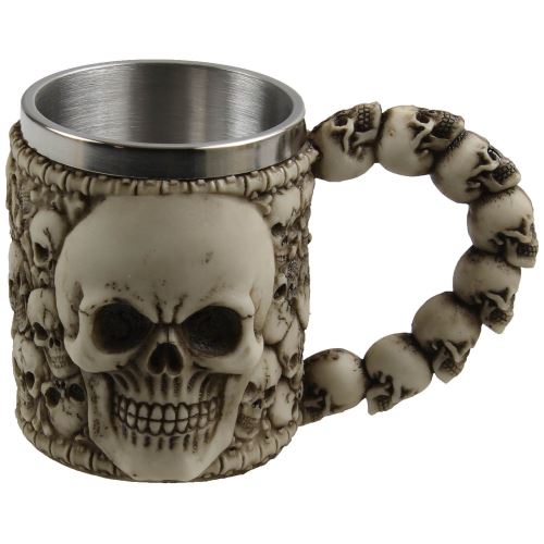 Chope, Gobelet, calice Skull Tête de Mort en polyrésine avec insert en acier inoxydable