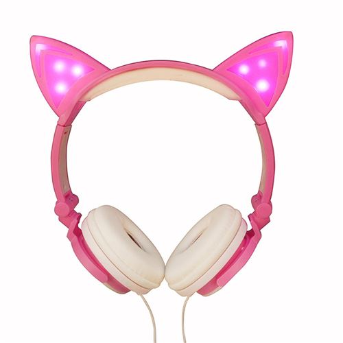Non Communiqué Écouteur Oreille De Chat Pliable Led Musique Lumières Écouteur Pour Ordinateur Portable Mp3-Poudre - Image 1