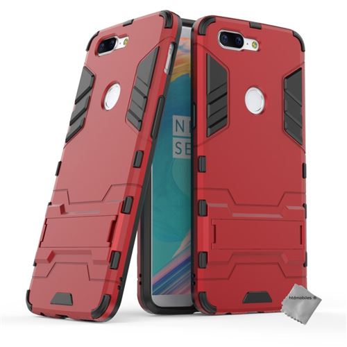 Housse etui coque rigide anti choc pour OnePlus 5T avec verre trempe - ROUGE