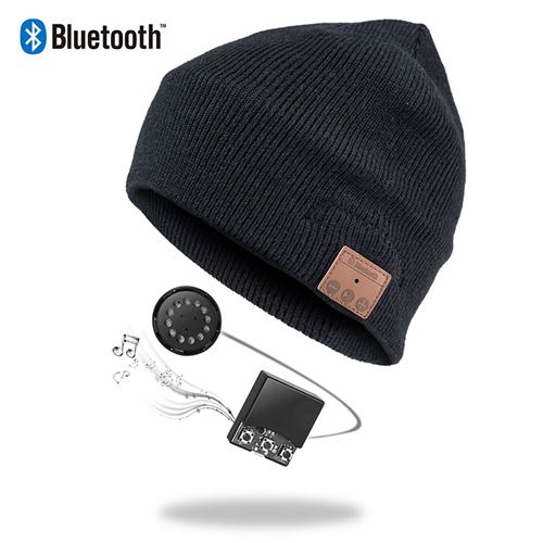 CABLING® NOUVEAU - Bonnet Bluetooth stereo sans fil unisexe compatible iPhone, Samsung Galaxy, Huawei, etc. - Couleur Noir