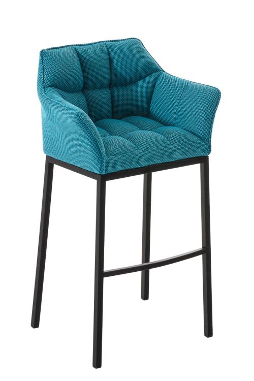 CLP Tabouret de bar Damaso en Tissu avec 4 pieds , Turquoise/Noir