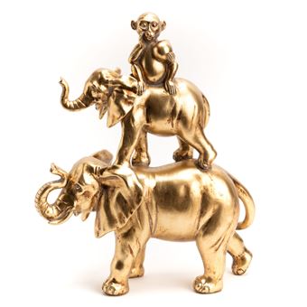 Statue : Totem Eléphant singe 33 cm - Amadeus - Or / Doré - Résine - 1