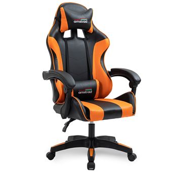 AMSTRAD AMS-800-ORANGE Sedia Da Ufficio Gamer Girevole – Colore Nero E Arancione Con Cuscino Lombare E Poggiatesta – Portata 130kg