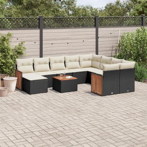 VIDAXL  Salon De Jardin 11 Pcs Avec Coussins Noir R&eacute;sine Tress&eacute;e