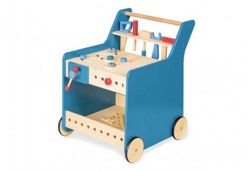 Pinolino Etabli roulant Kalle bleu Partiellement massif tilleul et MDF laqué clair et multicolore