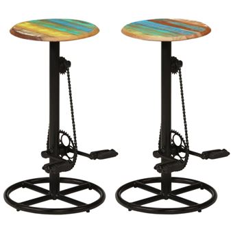 Tabourets de bar lot de 2 bois massif de récupération - 1